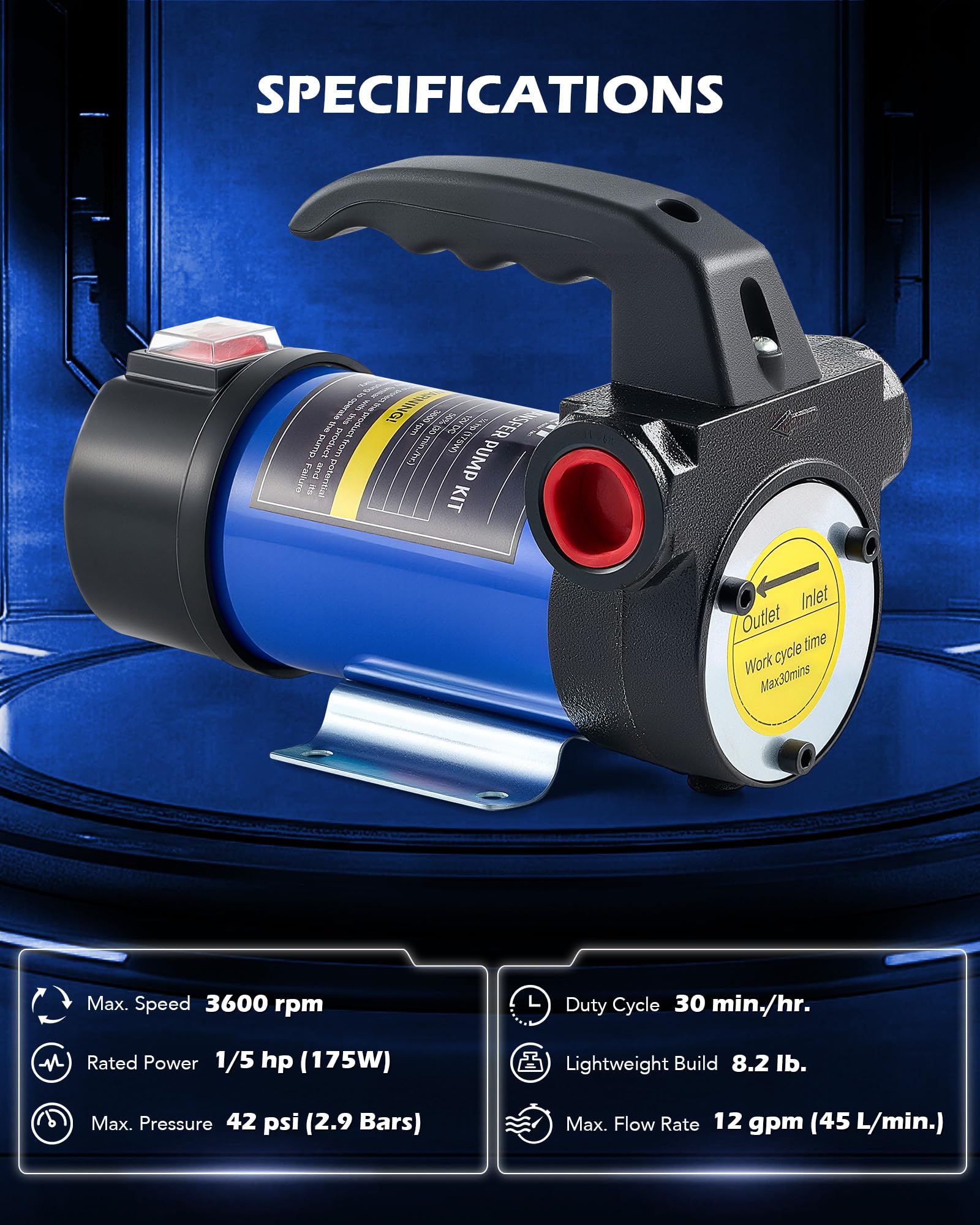 Orion Motor Tech diesel transfer pump side view showing durable build