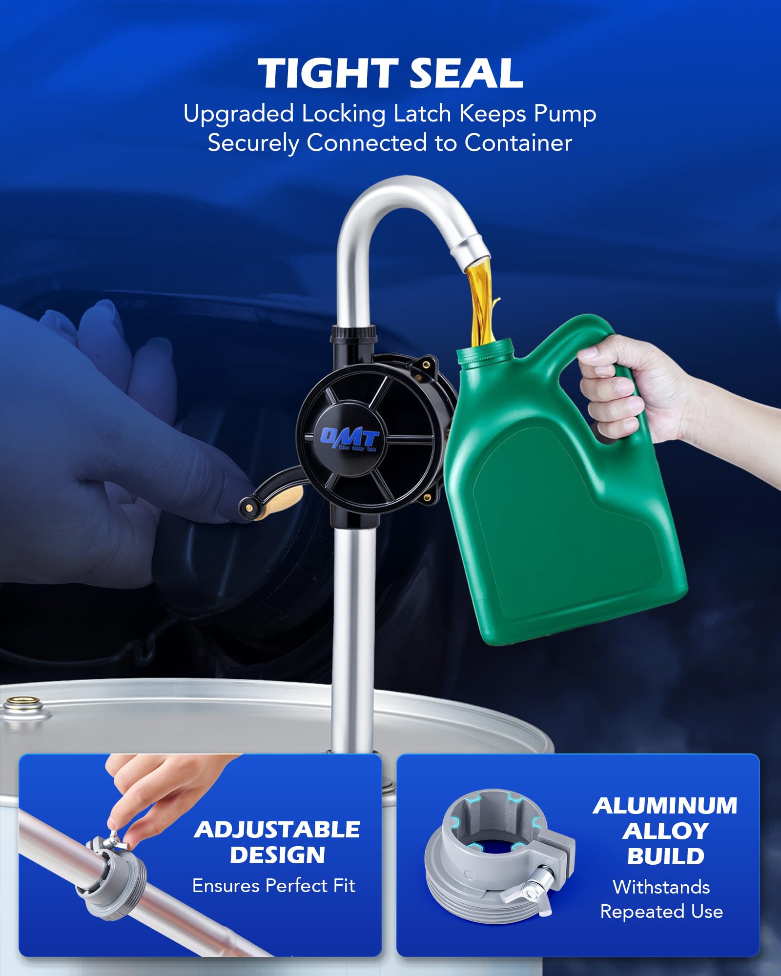 Orion Motor Tech drum pump assembly shows quick setup and secure fit