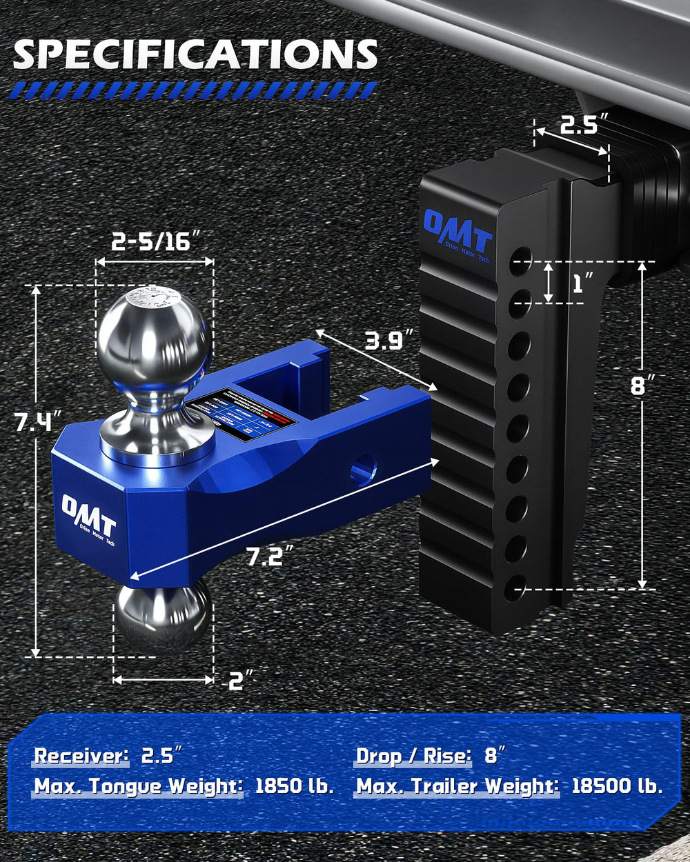 Orion Motor Tech dual-ball design provides stable towing with two weight capacities.