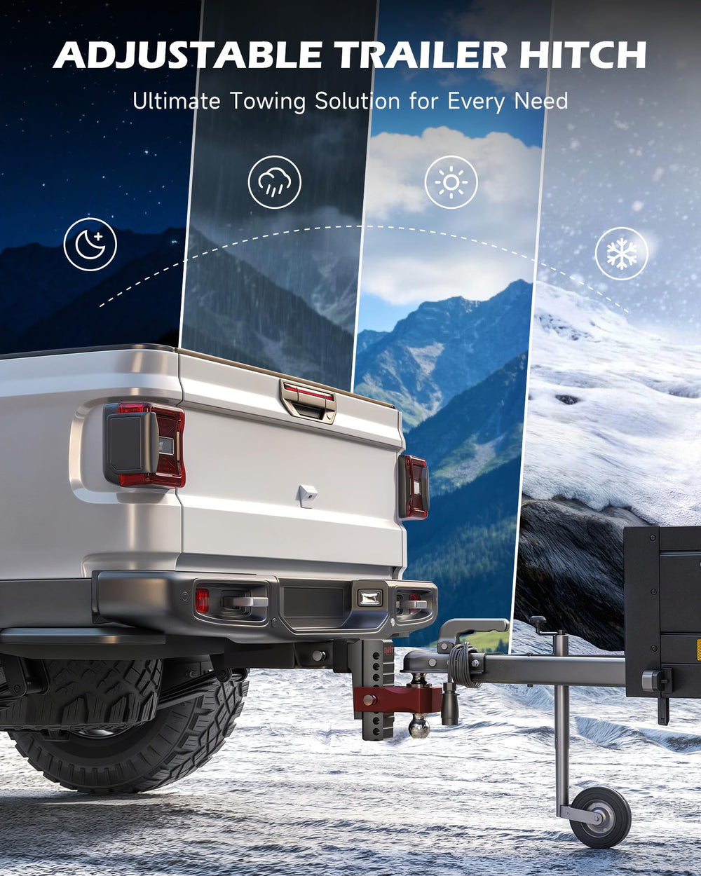Orion Motor Tech dual-ball hitch with 2-5/16 in and 2 in balls supports multiple trailers.