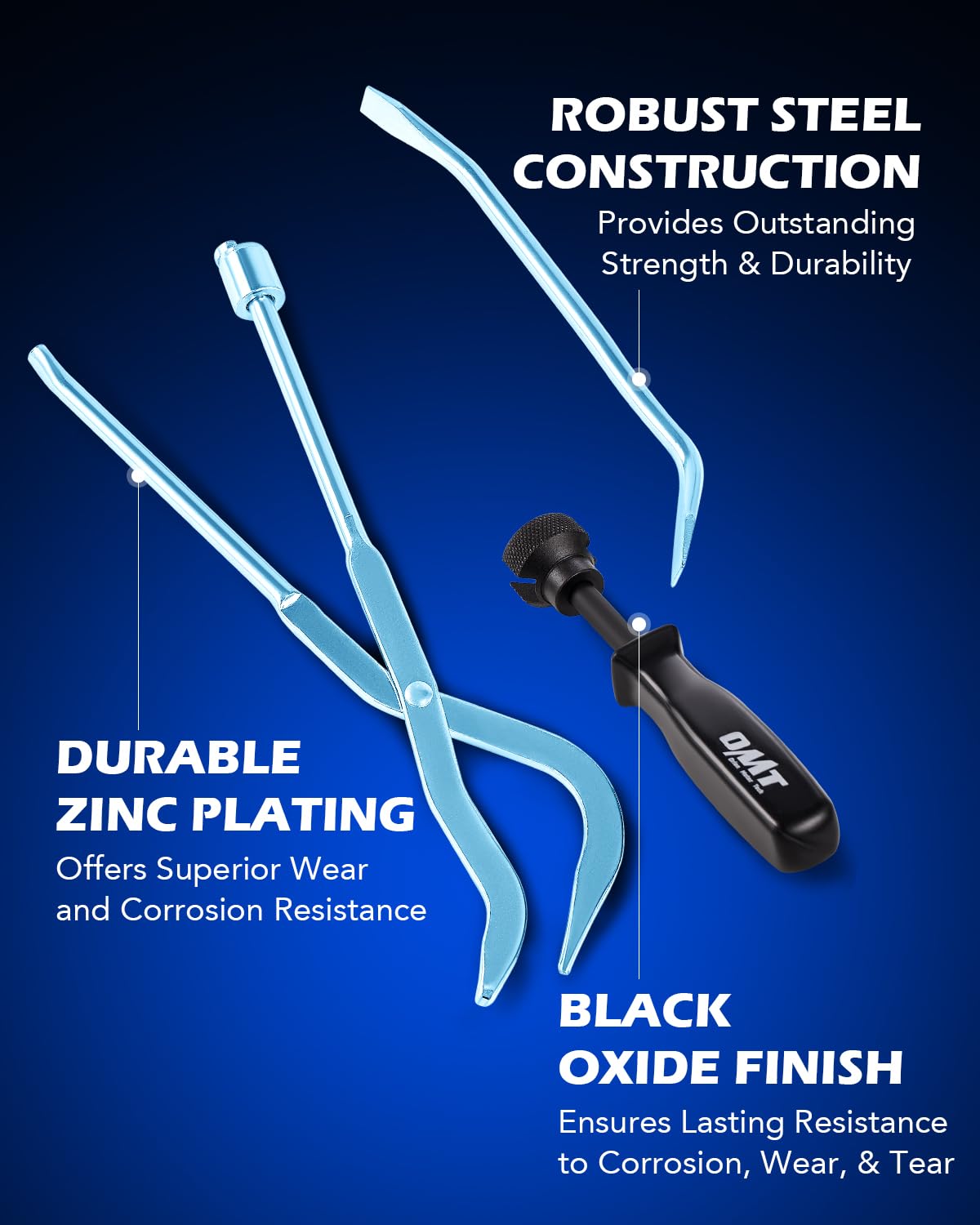 Orion Motor Tech kit features durable zinc-plated and blackened finishes.