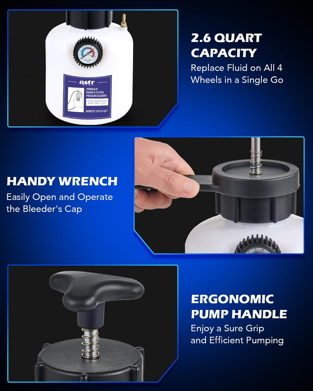 Orion Motor Tech ergonomic handle provides secure one-person operation.