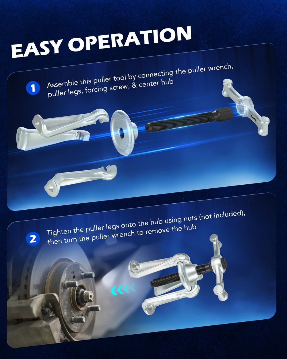 Orion Motor Tech forcing screw hex head provides firm grip during hub extraction.