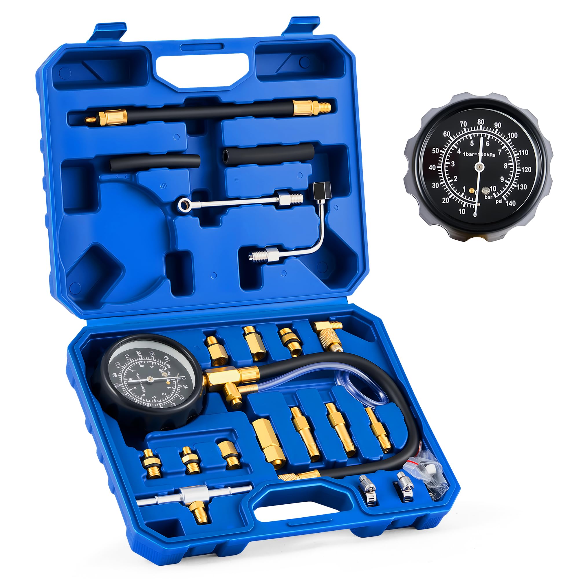 Orion Motor Tech dial gauge delivers precise fuel pressure readings during diagnostics