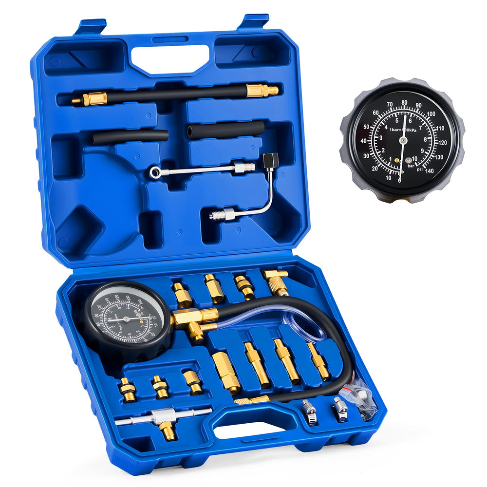 Orion Motor Tech dial gauge delivers precise fuel pressure readings during diagnostics