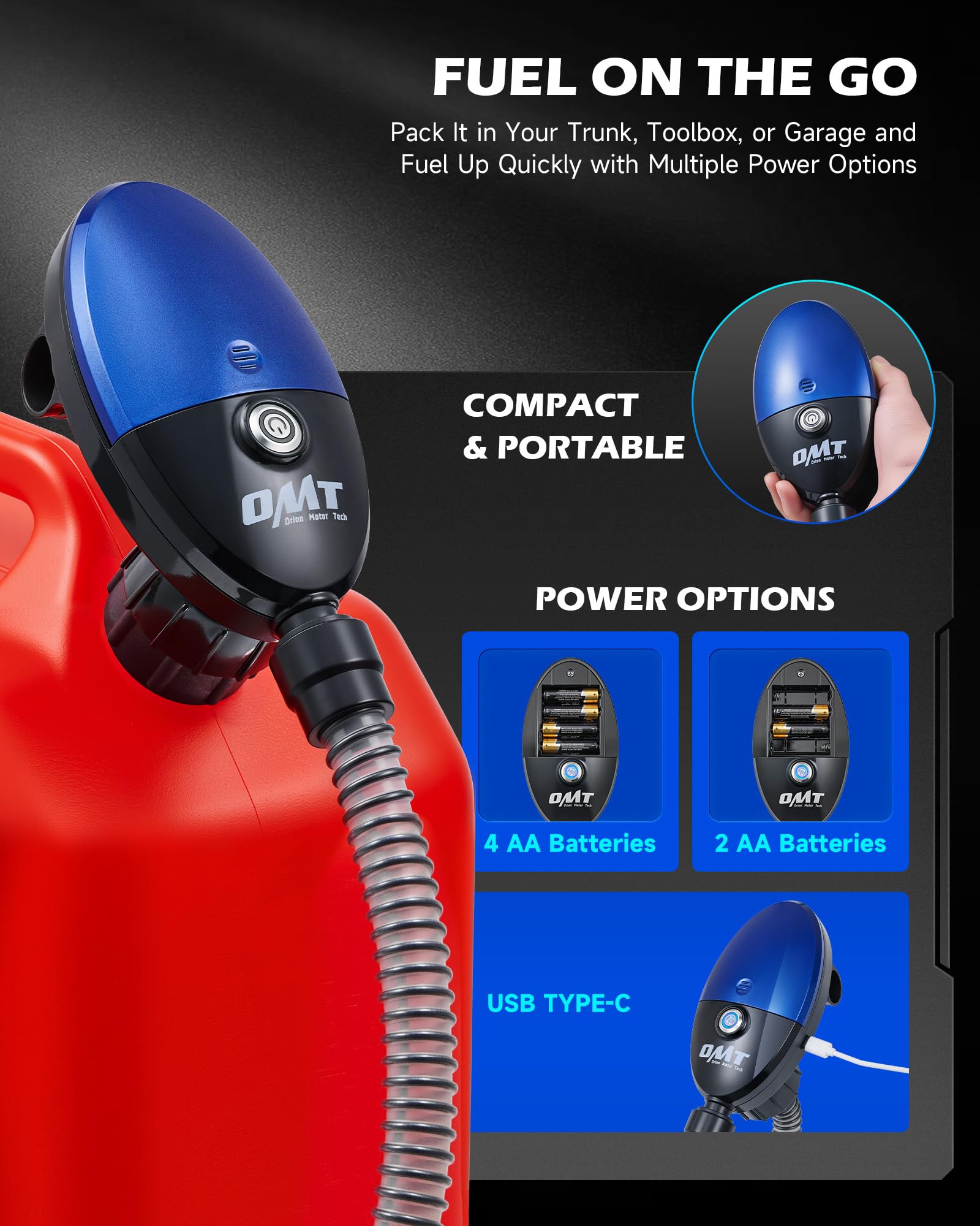 Orion Motor Tech AA battery option enables portability.