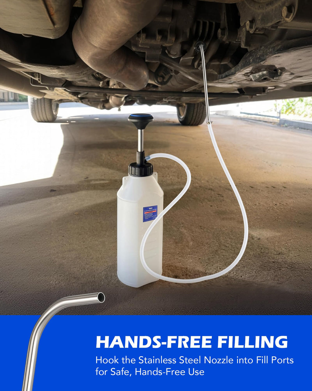 Orion Motor Tech pump used under vehicle to reach ports