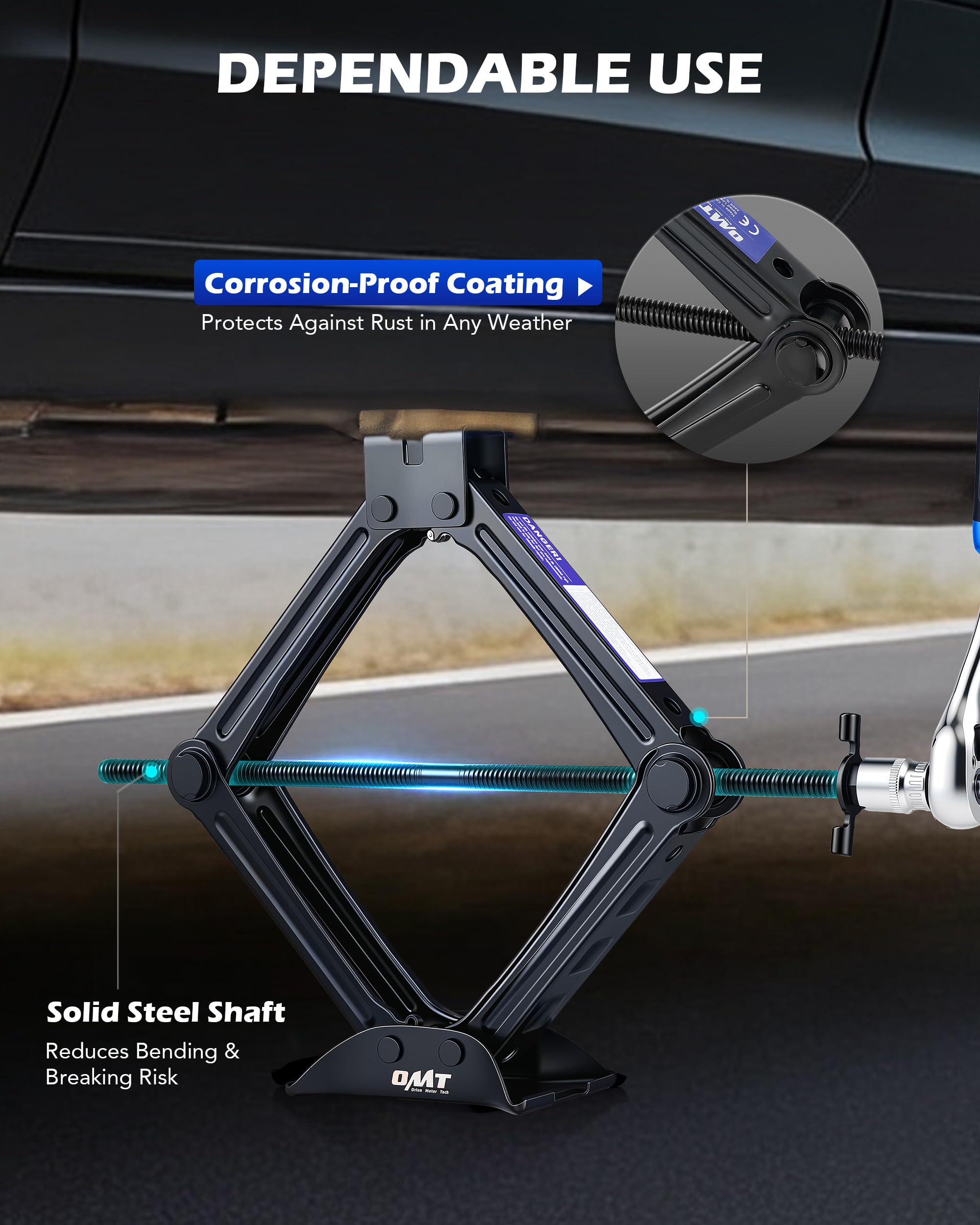Heavy-duty base prevents tipping during heavy vehicle lifting