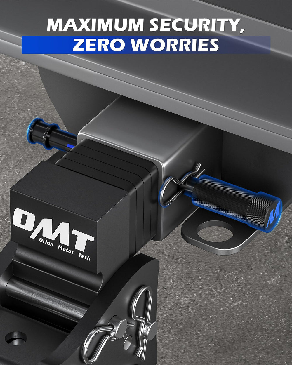 Orion Motor Tech hitch pin cap lock showing quick lock mechanism