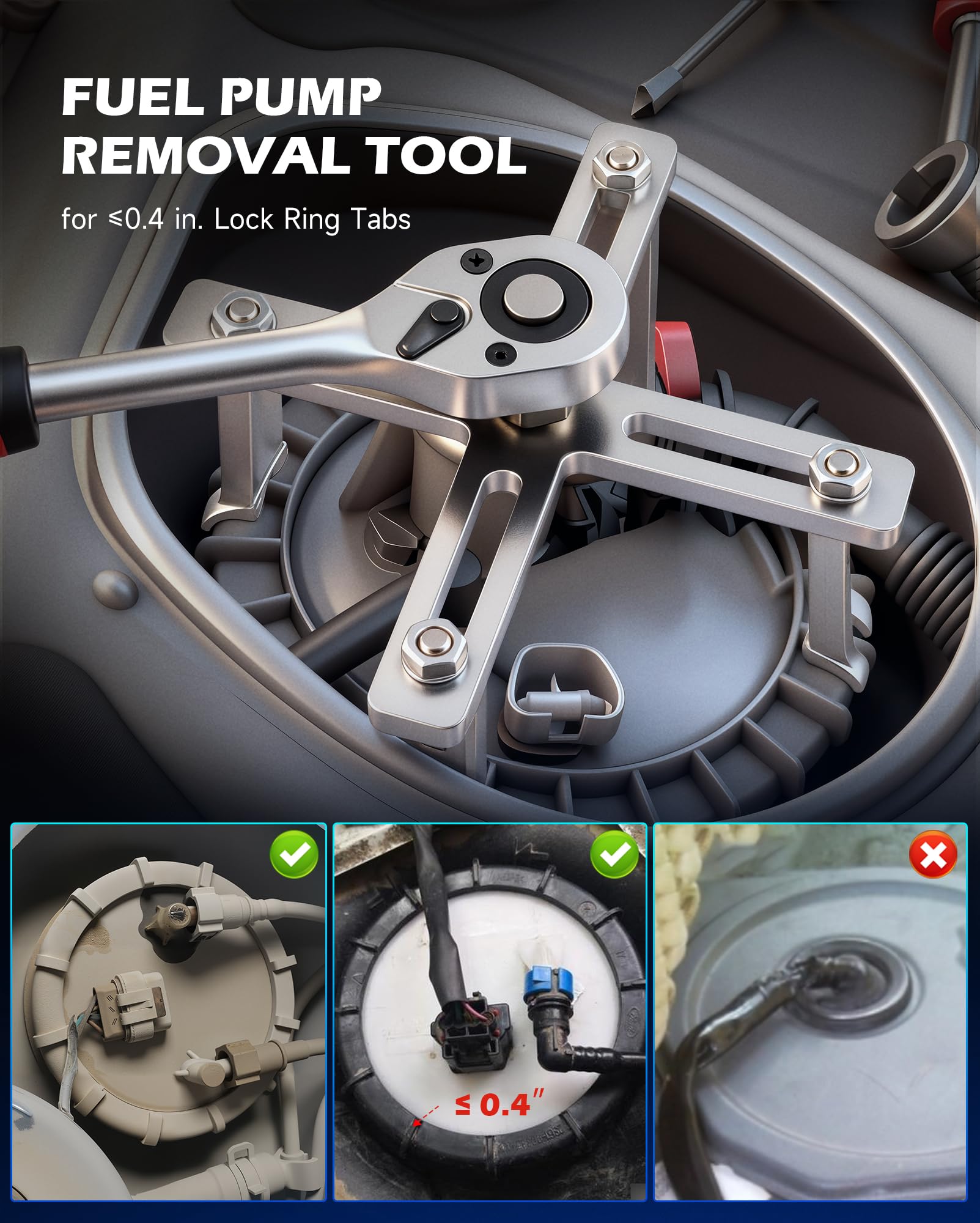 Orion tool demonstrates lock ring capture across the 3.3 to 7.2 inch range.