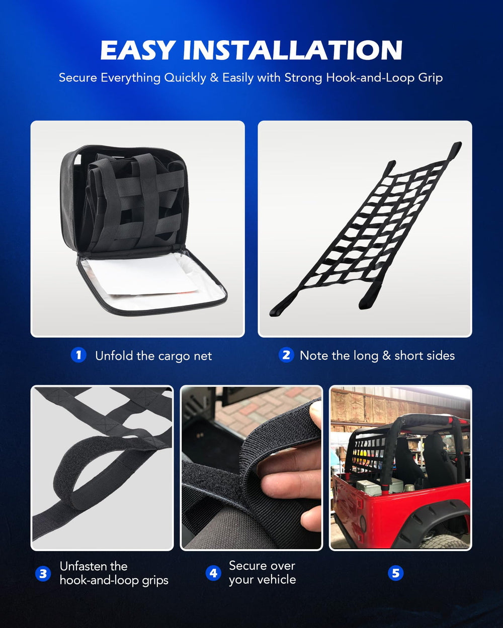 Orion Motor Tech mesh cargo net 2-pack measures 16x42 inches for versatile use.