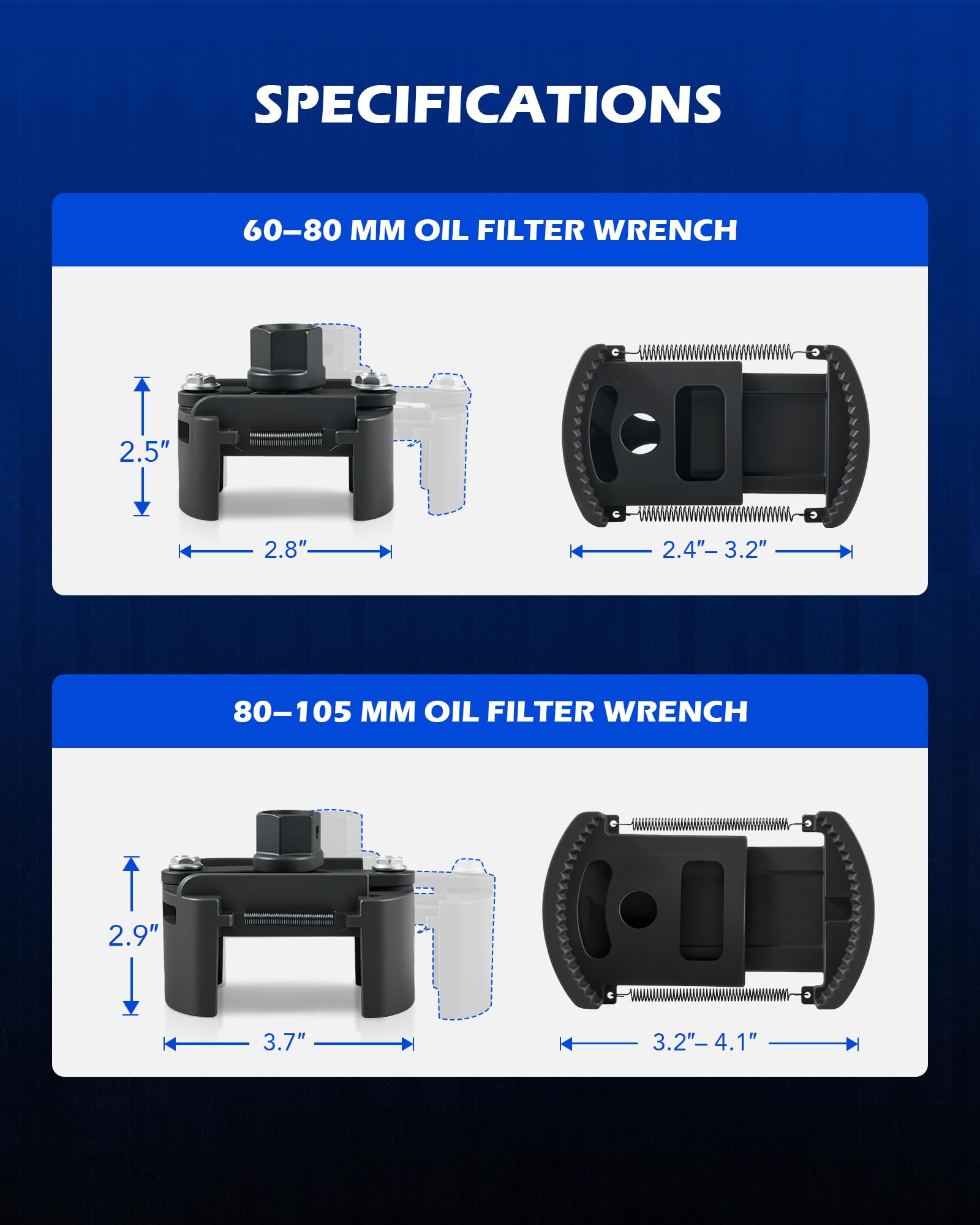 Orion Motor Tech oil filter wrench 80-105mm grips larger filters securely