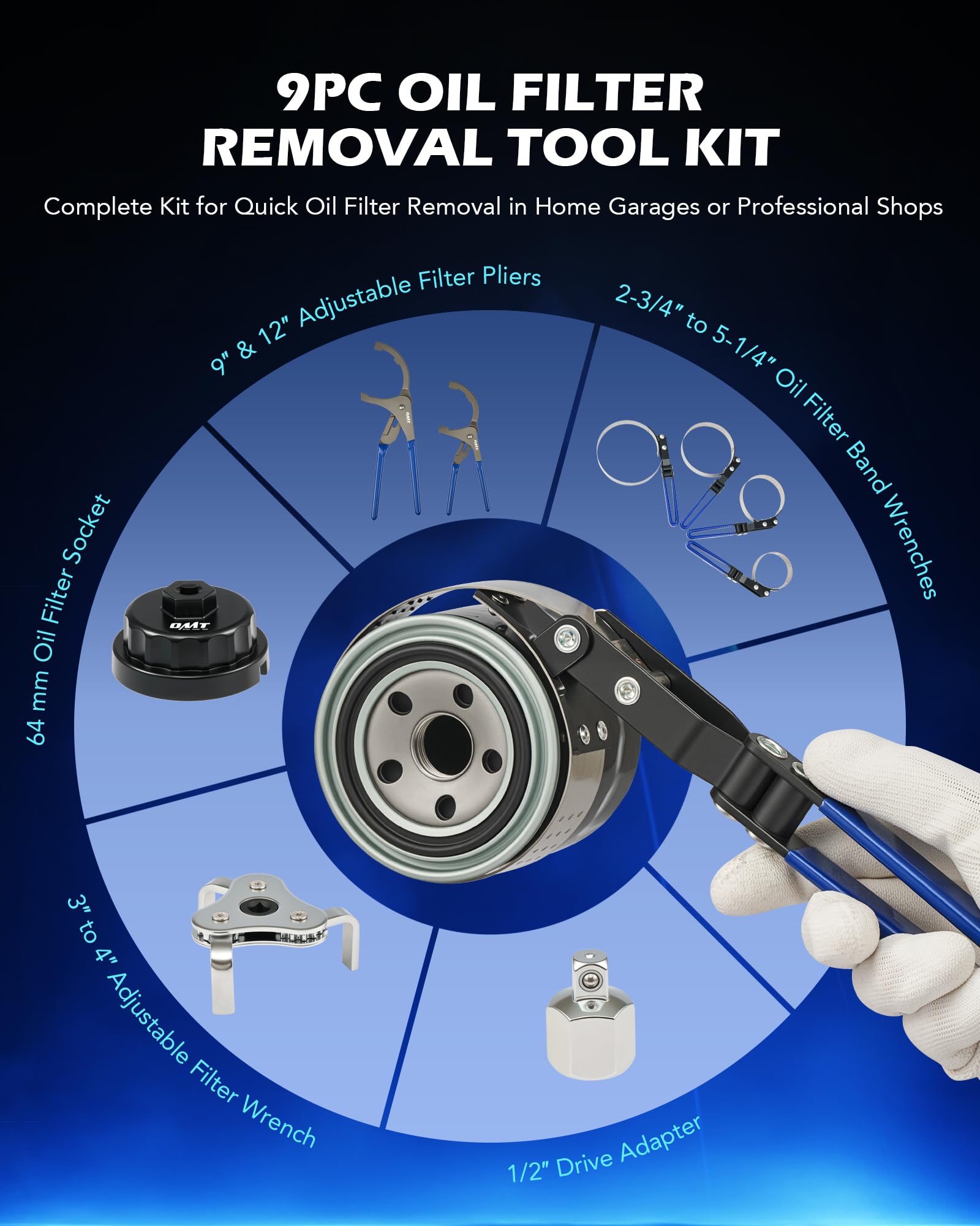 9-inch pliers in Orion Motor Tech kit for extended reach.