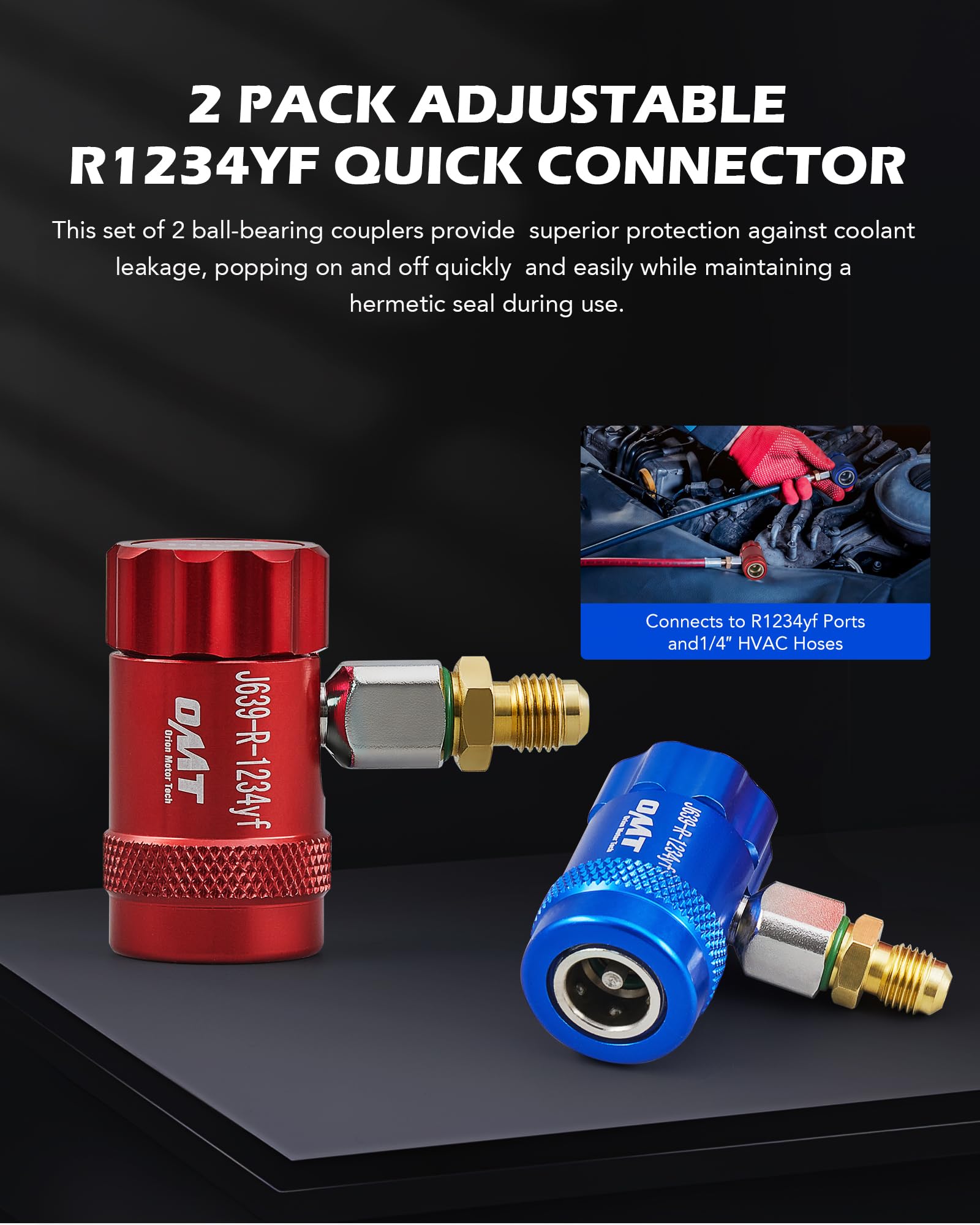 OMT quick coupler snapped onto R1234yf port for secure sealing
