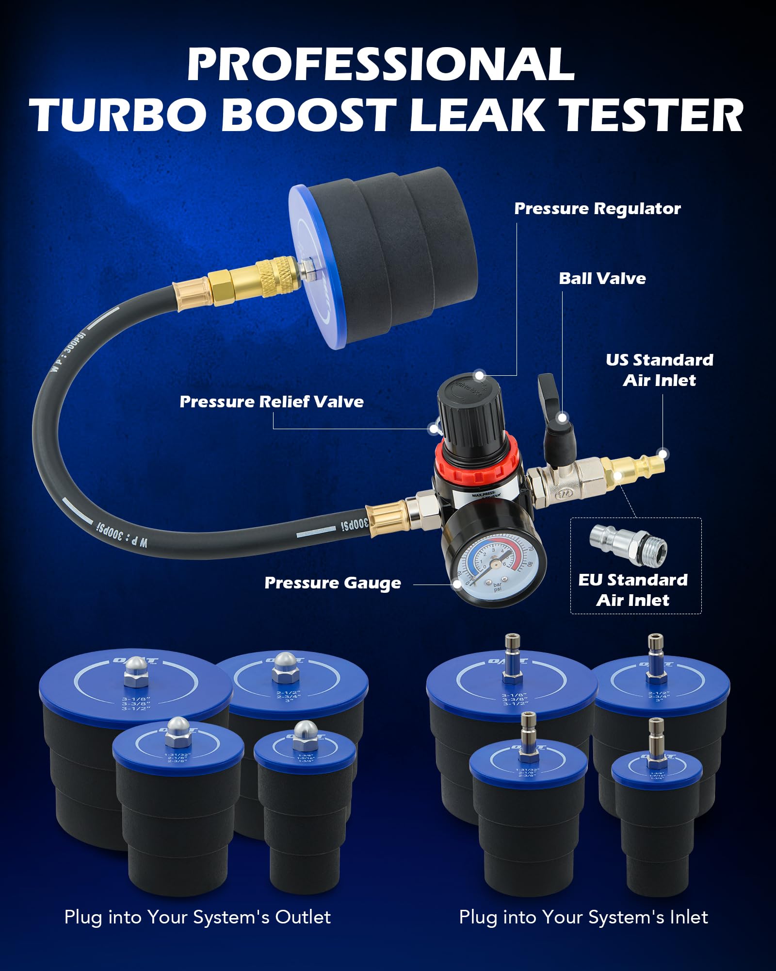 Orion Motor Tech pressure gauge assembly for monitoring test pressure