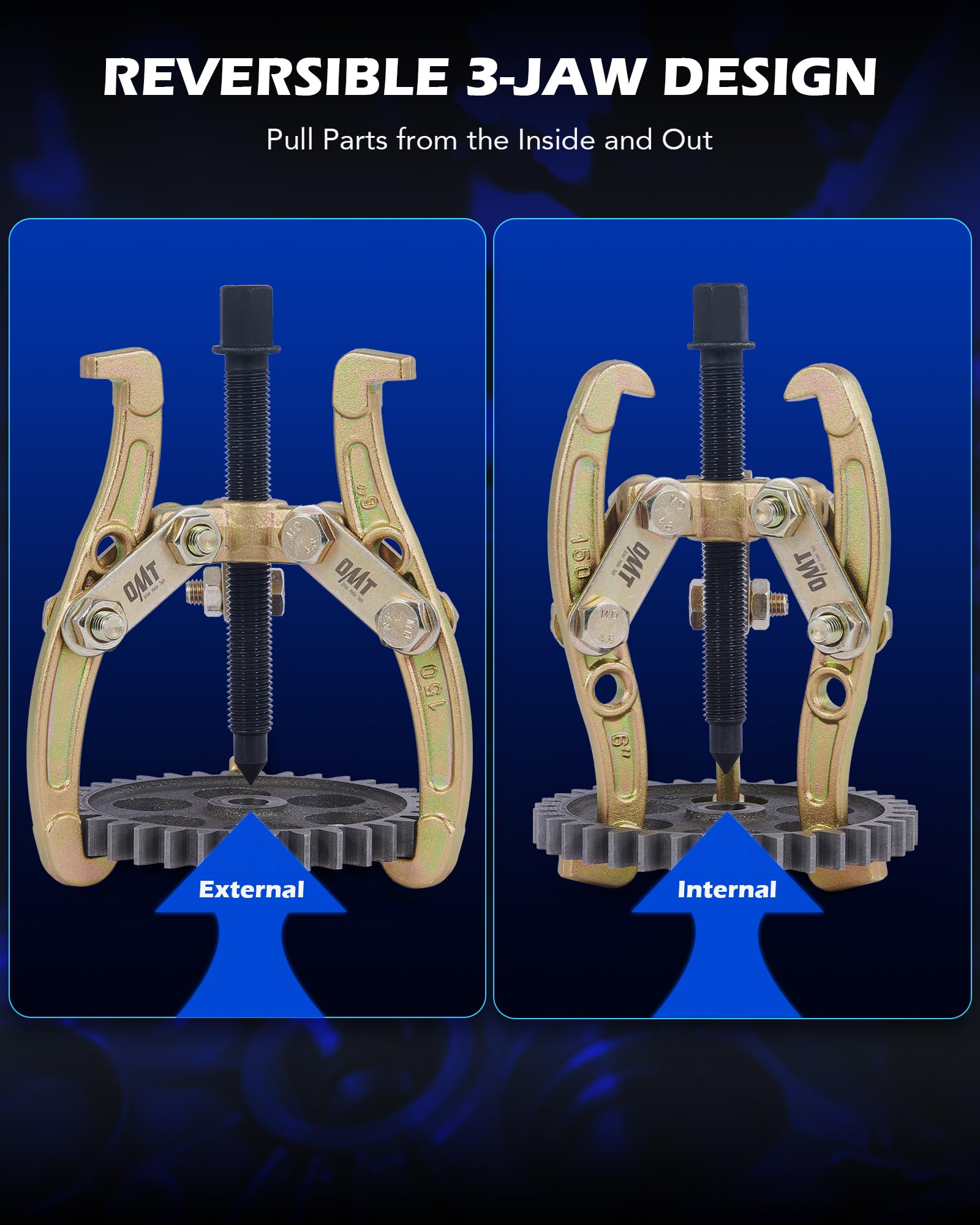 Orion Motor Tech pulley puller with reversible jaws for inside or outside pulls.