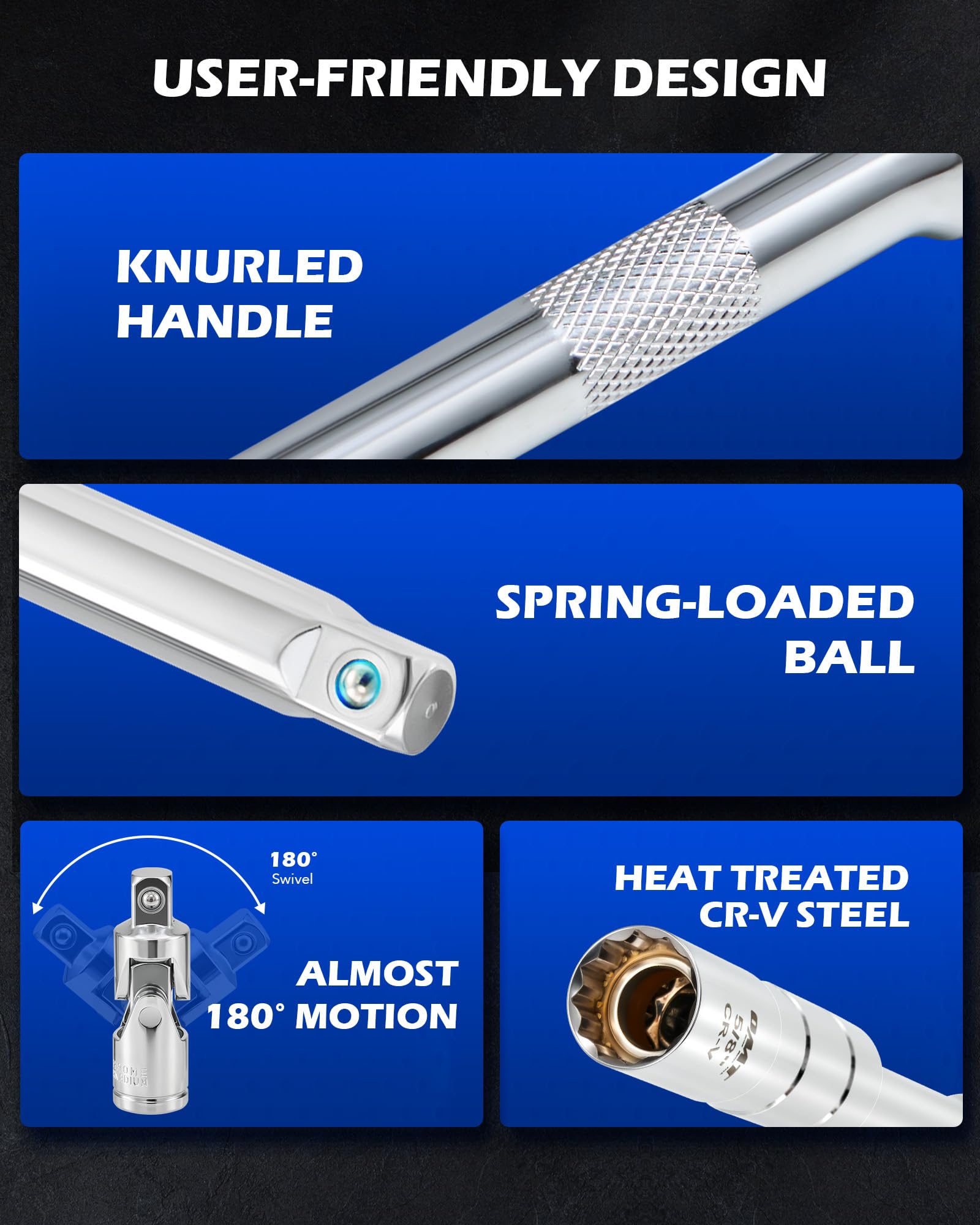 Orion Motor Tech quick-release ratchet aids fast socket changes during maintenance.