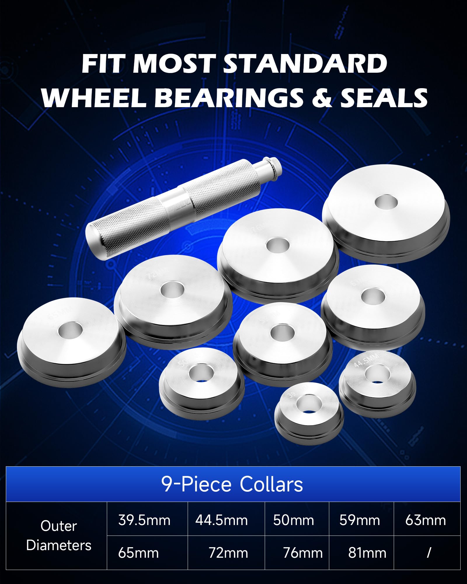 Orion Motor Tech seal driver-set close-up aids hub seal installation.