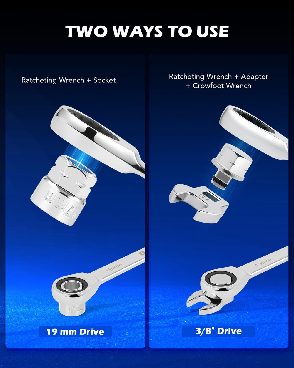 Contents laid out: sockets, wrenches, and adapters for versatile belt work.