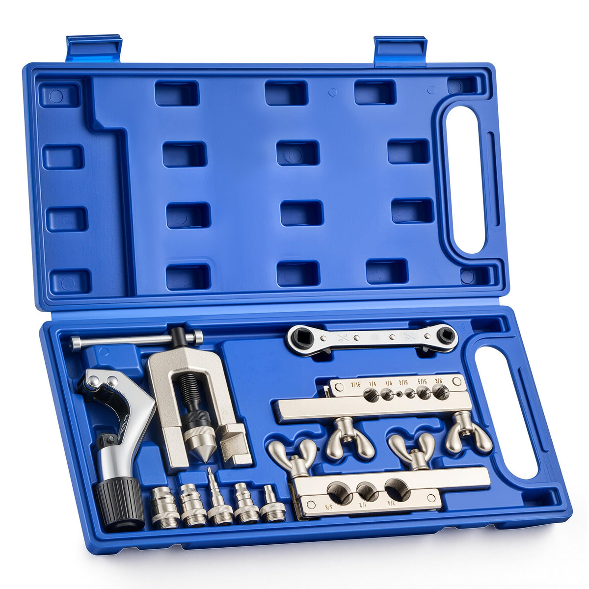 Orion Motor Tech single flare tool creating a precise 45-degree flare on copper tubing