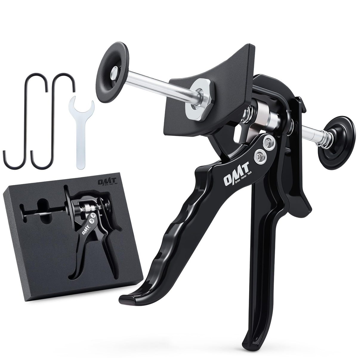 Orion Motor Tech Speedy brake caliper compressor in use for fast pad replacement