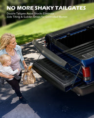 Orion Motor Tech tailgate assist installed on Ford F-150 tailgate, reducing impact.