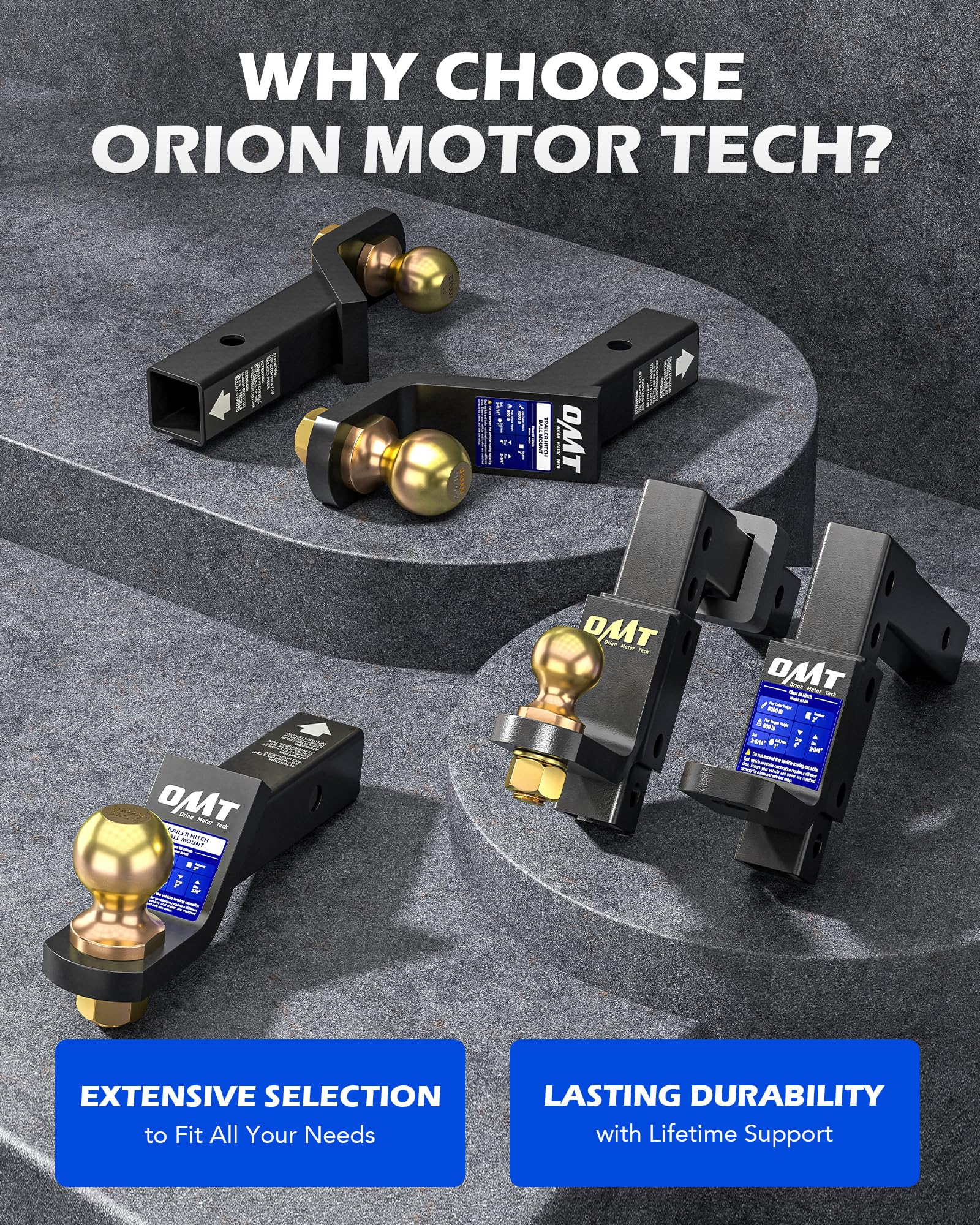 Orion Motor Tech tool-free hitch assembly for quick setup and removal