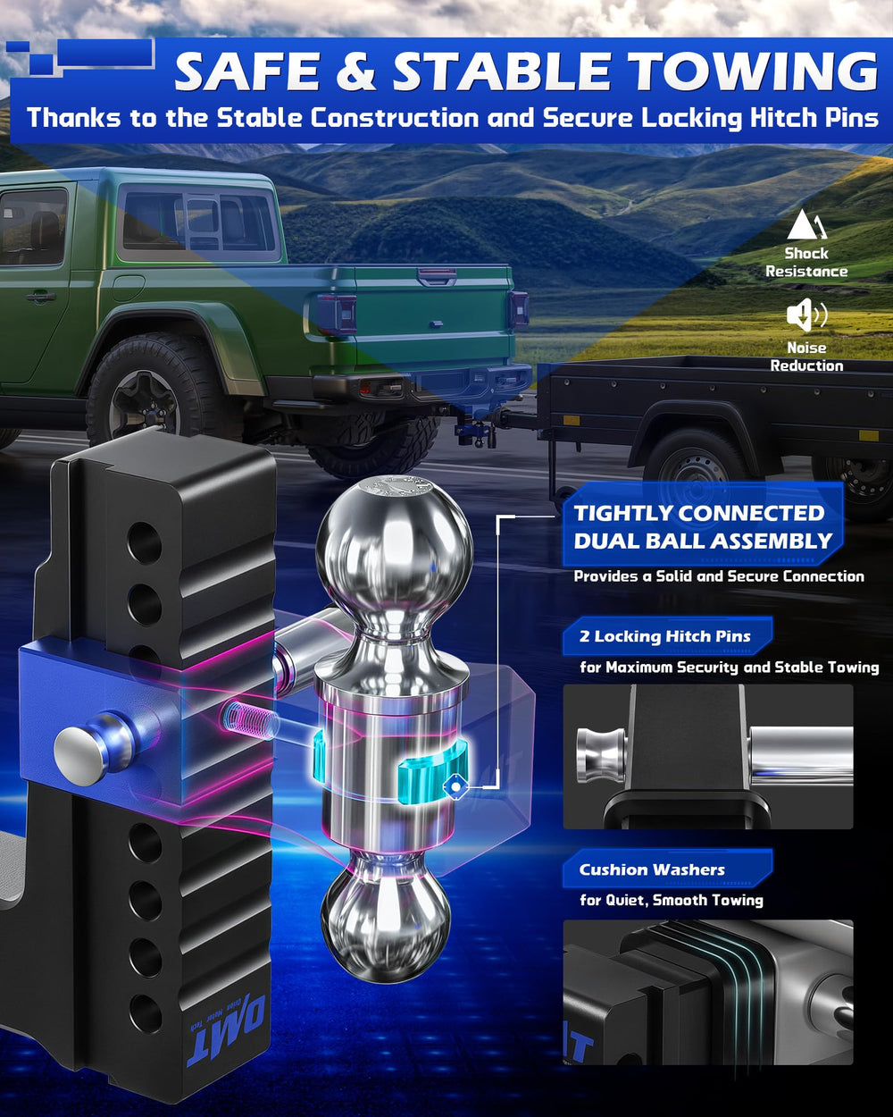 Orion Motor Tech three anti-theft pins secure the trailer connection during transport.