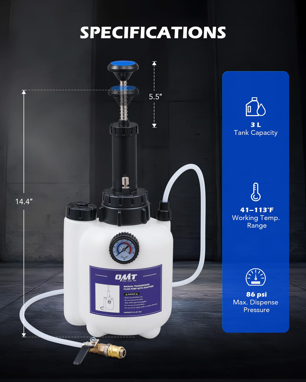 Orion Motor Tech pump shows the built‑in pressure gauge for controlled transfers.
