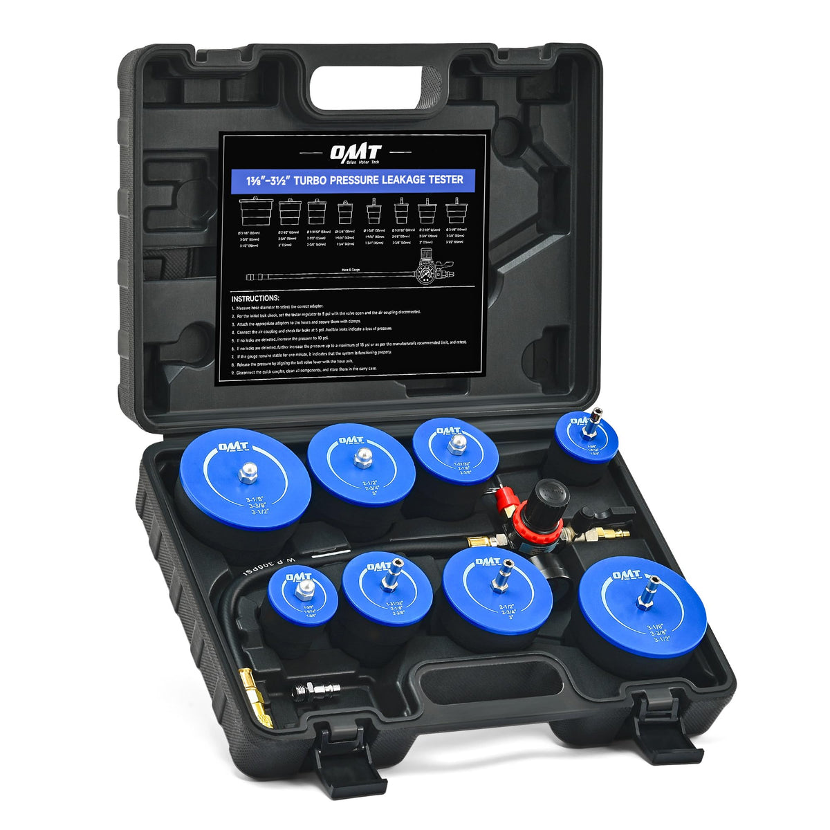 Orion Motor Tech turbo leak test kit case—compact and portable for on-site testing