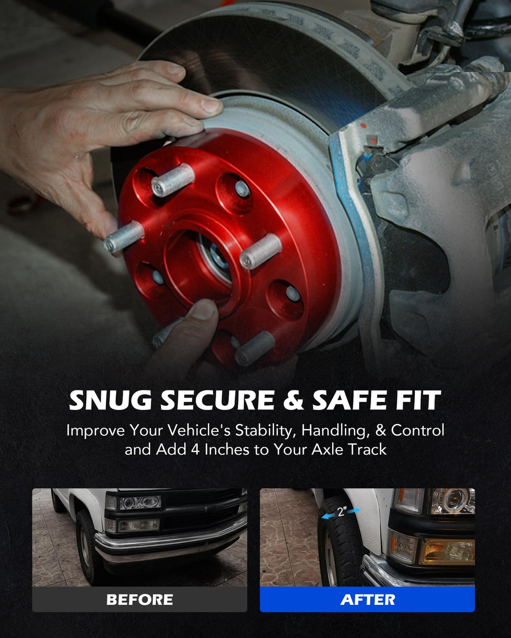 Orion Motor Tech two-inch red spacer side view for a bold road-ready look
