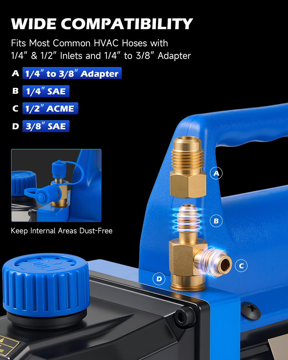 Orion Motor Tech vacuum pump kit includes oil, gloves, and Teflon tape for sealing.