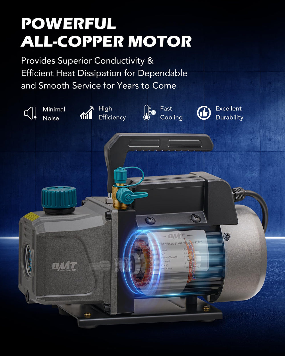 Orion Motor Tech vacuum pump sight glass enables quick oil level checks during service.