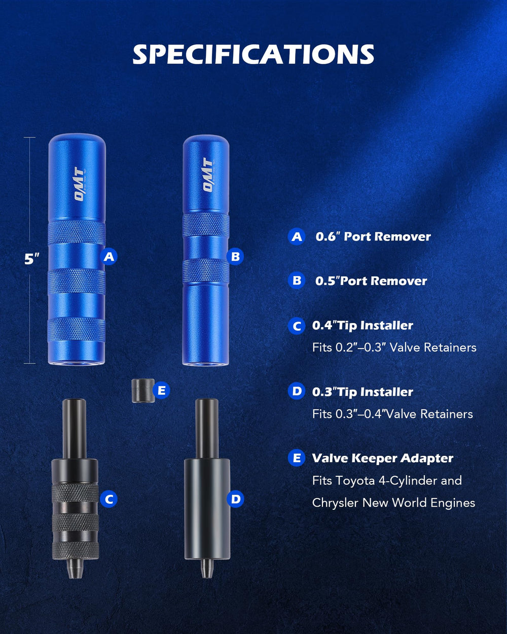 Dual-ended valve lapping tools from Orion Tech help grind valve heads smoothly.