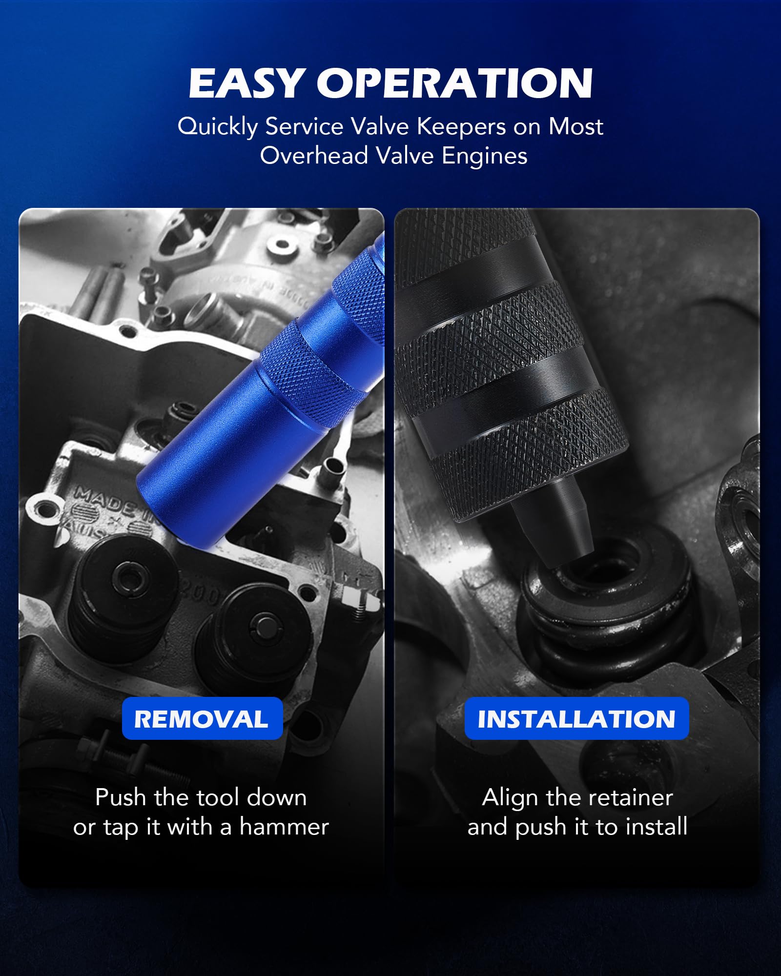 Valve retainer seal removal with Orion kit reduces engine workspace strain.