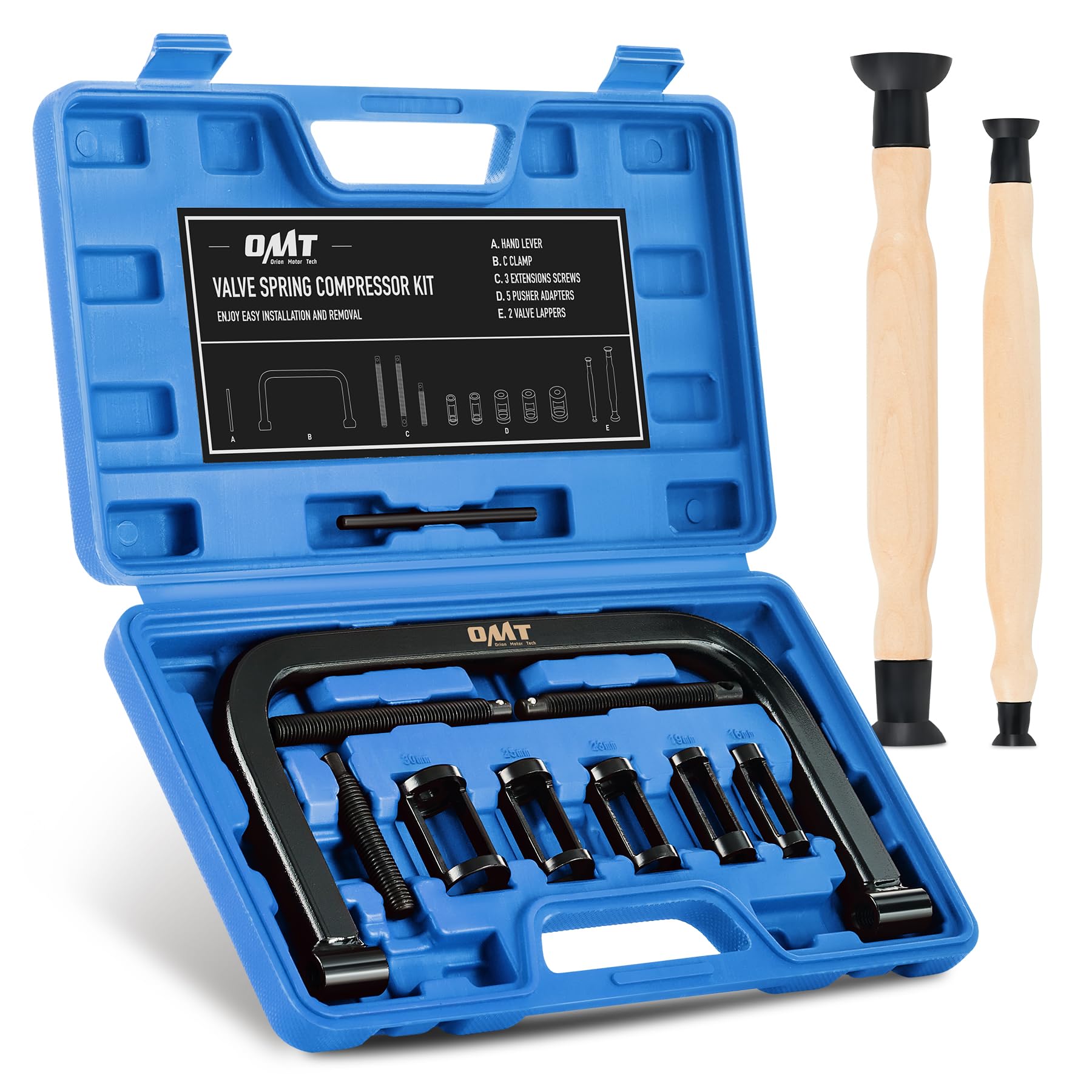 Orion Motor Tech valve spring compressor set with C-clamp for engine work.