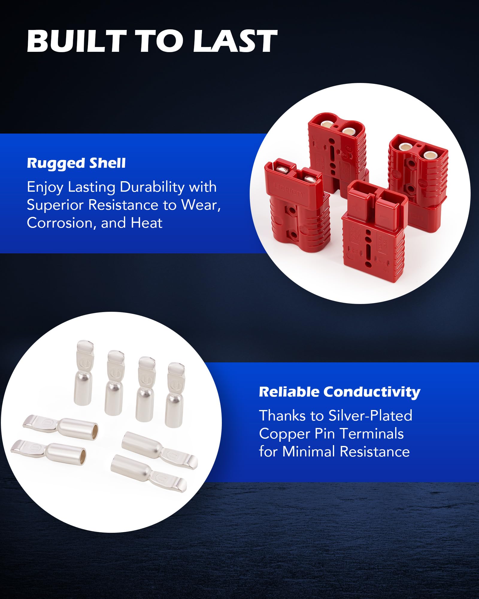Orion Motor Tech wire connector 4-pack copper pins deliver low resistance performance.