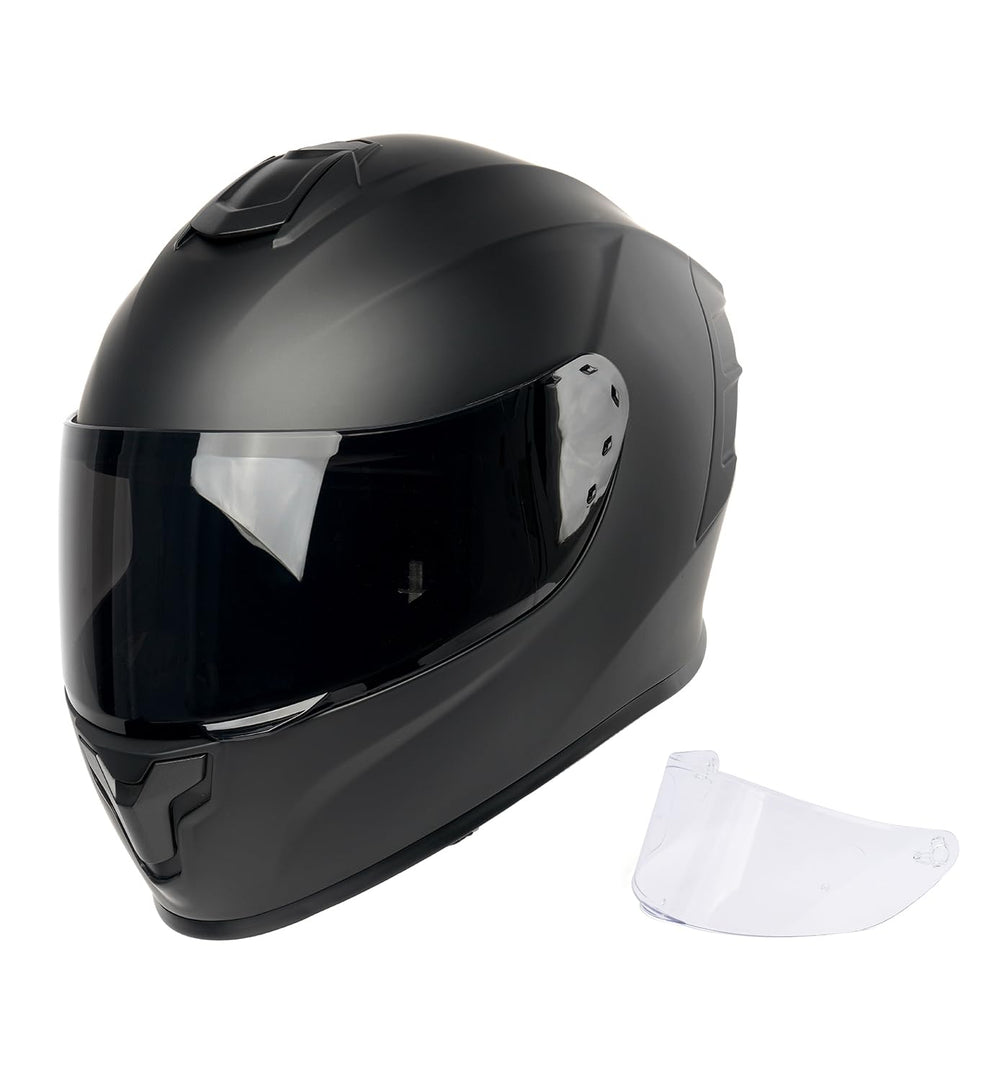 Orthrus full-face helmet matte black front view for daily commuting.