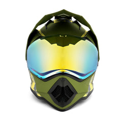 Orthrus youth motorcycle helmet with green husky halo, xlarge, ideal for off-road adventures