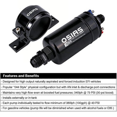 OSIAS 12V pump with AN10 inlet and AN6 outlet enabling flexible fuel routing