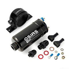 OSIAS external inline fuel pump for EFI setups, high flow at 380 LPH