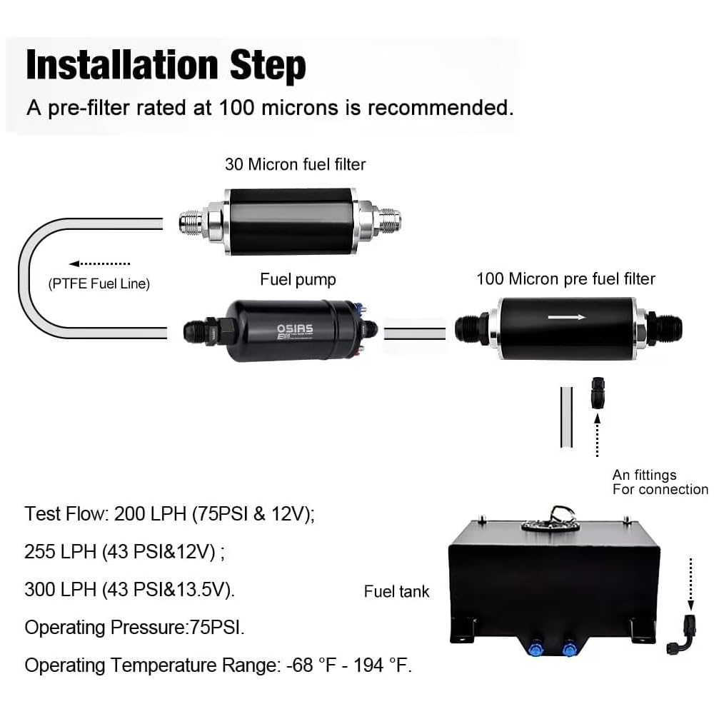 OSIAS fuel pump supports gasoline, diesel, E85, and alcohol blends