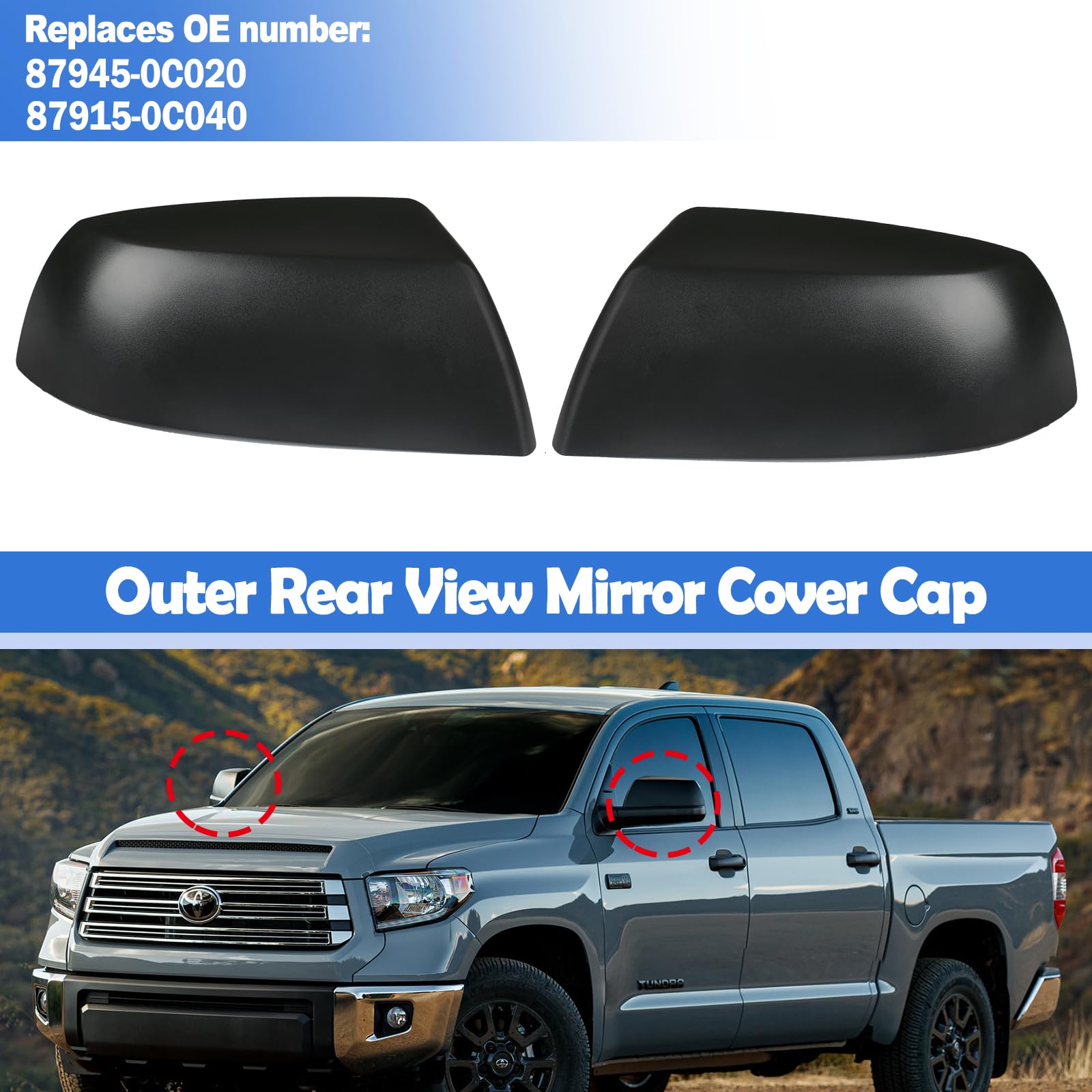 Osompar textured black outer mirror cover closeup shows a durable matte finish.
