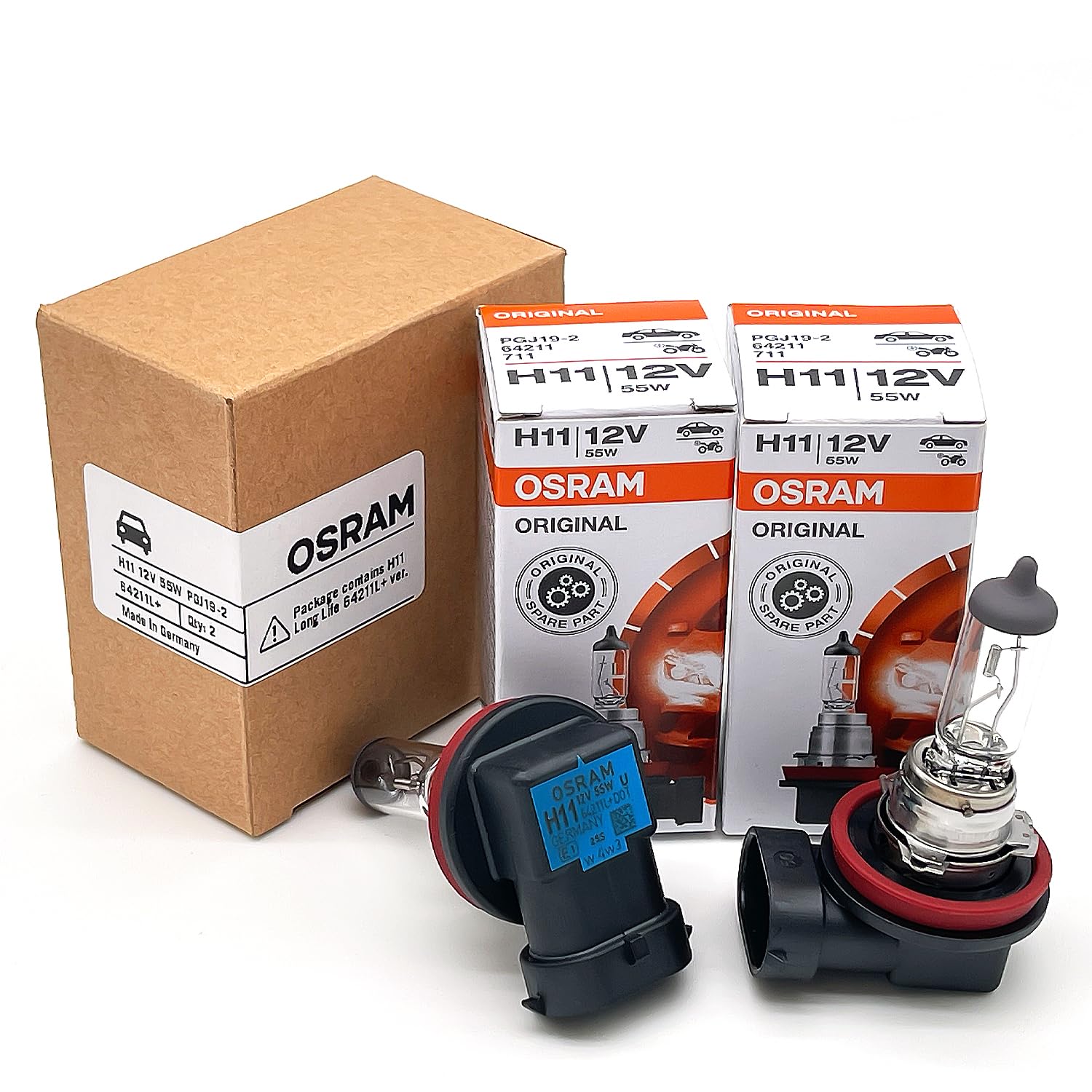 OSRAM H11 64211L+ long-life bulbs deliver dependable night driving illumination.