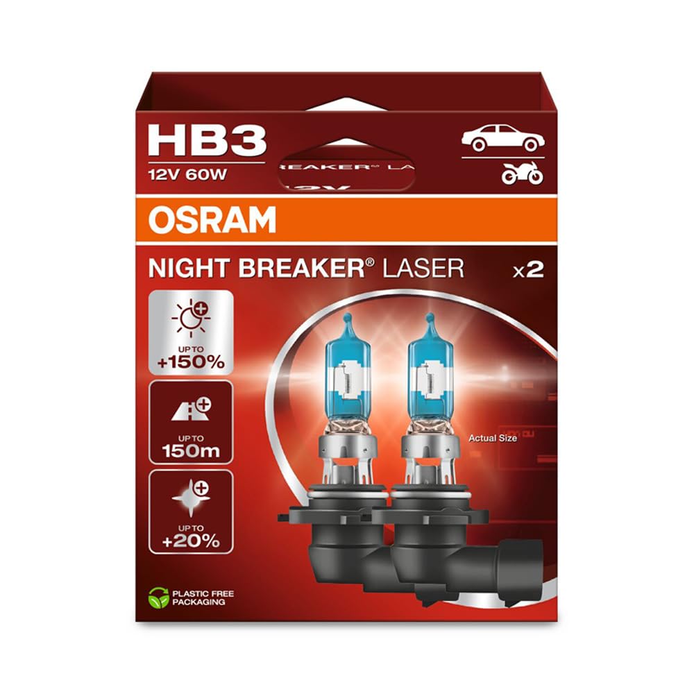 OSRAM Night Breaker Laser HB3 beam range enhances night visibility