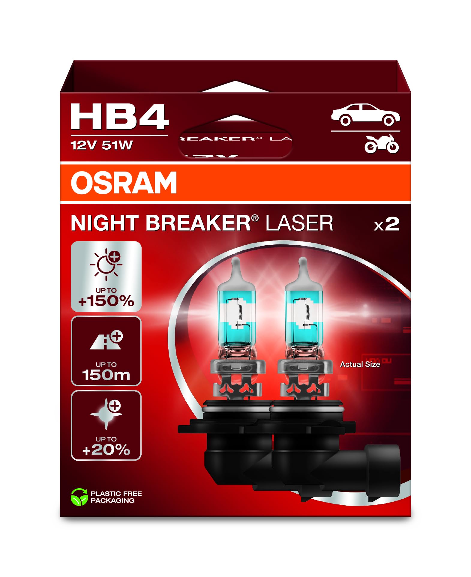 OSRAM Night Breaker Laser HB4 hanging box packaging highlights premium design.
