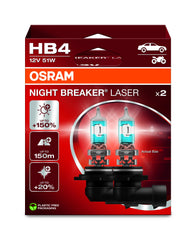 OSRAM Night Breaker Laser HB4 hanging box packaging highlights premium design.
