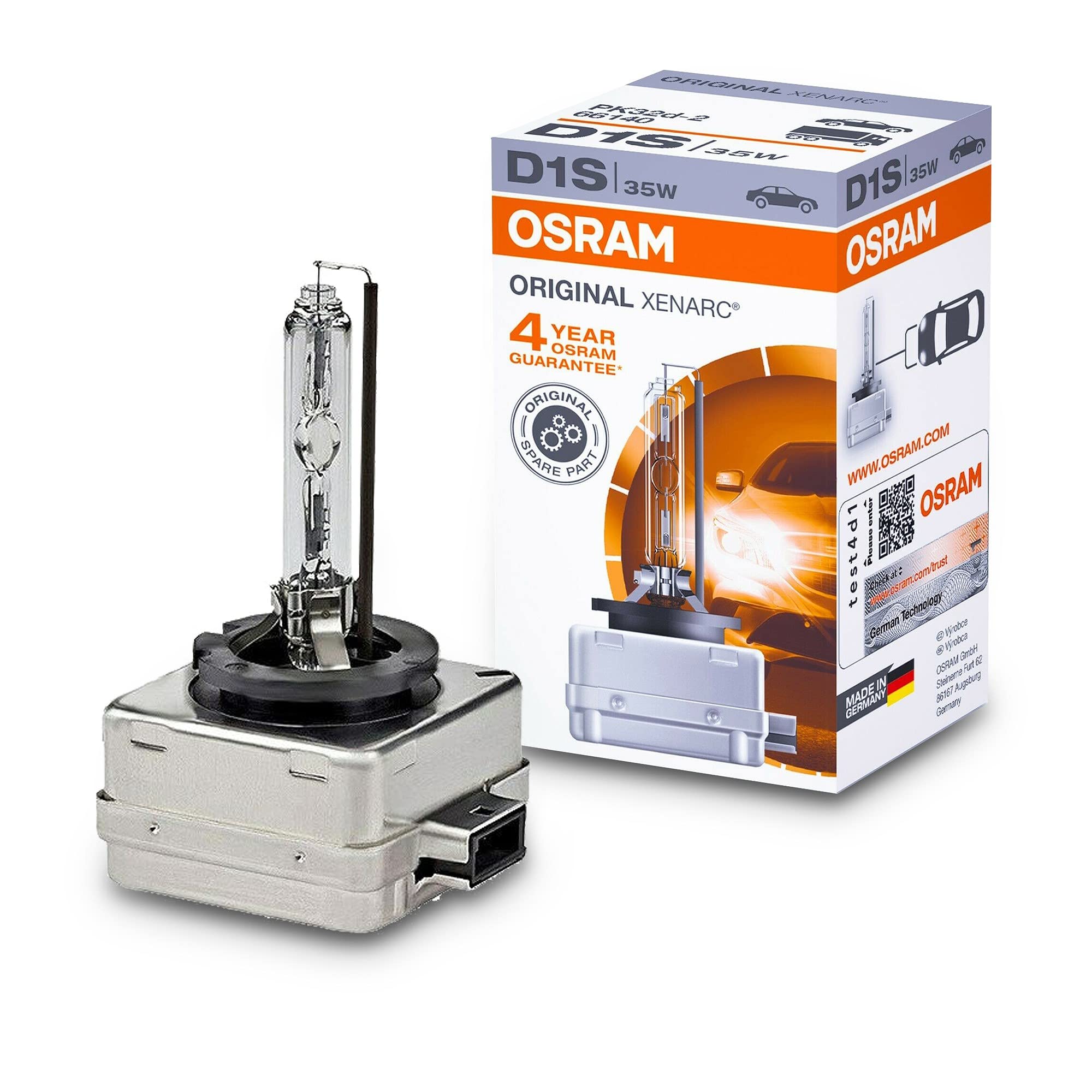 OSRAM Xenarc D1S bulb close-up showing OEM quality construction for reliable performance.