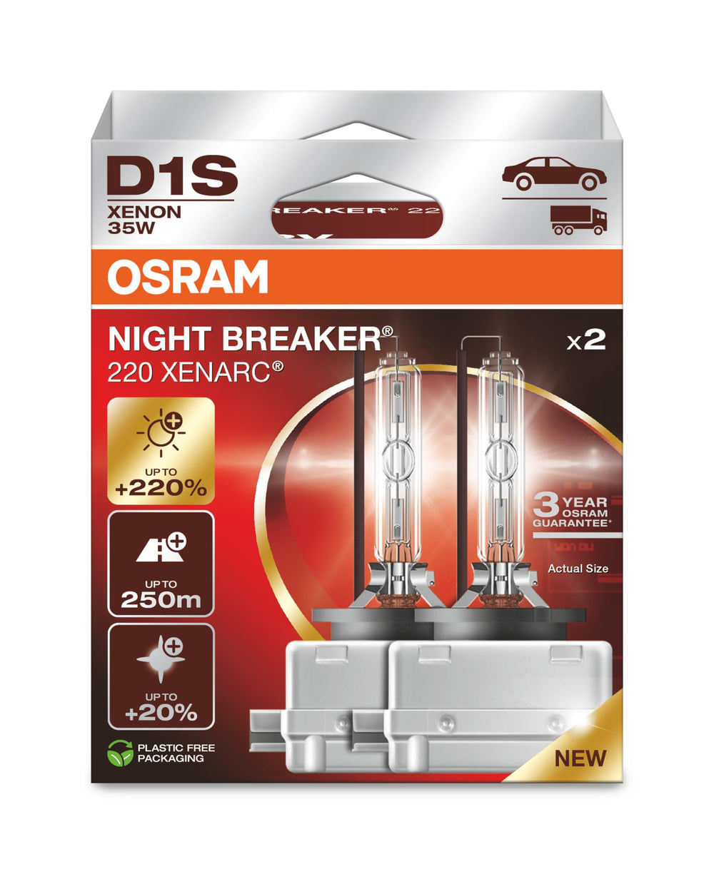 OSRAM Xenarc Night Breaker 220 D1S bulb boosts night visibility.