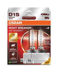 OSRAM Xenarc Night Breaker 220 D1S bulb boosts night visibility.
